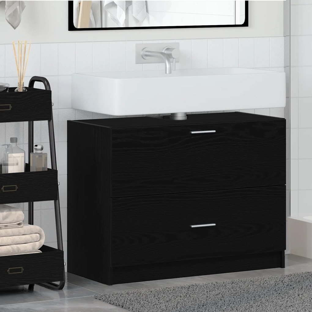 vidaXL Ντουλάπα Νιπτήρα Μαύρη Δρύς 78x37x59 εκ Επεξεργασμένο Ξύλο