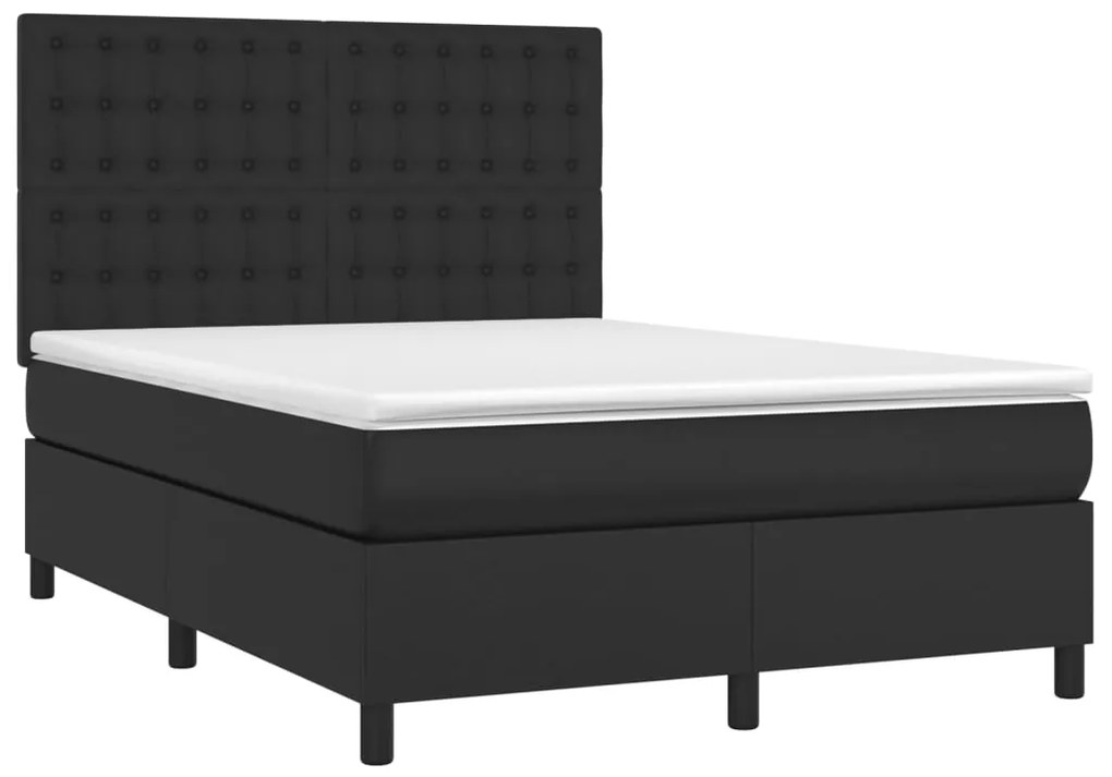 vidaXL Κρεβάτι Boxspring με Στρώμα & LED Μαύρο 140x190 εκ. Συνθ. Δέρμα