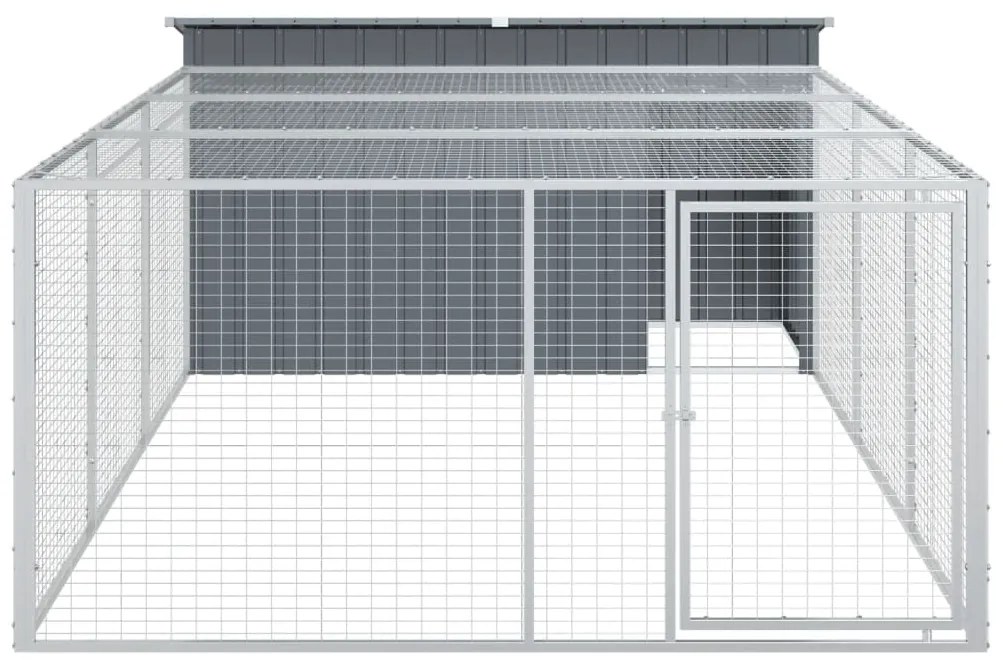 vidaXL Σπιτάκι Σκύλου με Αυλή Ανθρακί 197x396x110 εκ. Γαλβαν. Χάλυβας