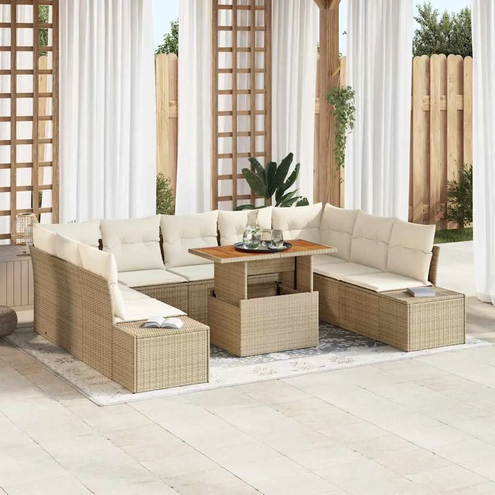vidaXL Σέτ φαγητού για κήπο 10 pcs Μπεζ, Κρέμα 100 x 55 x 73 εκ
