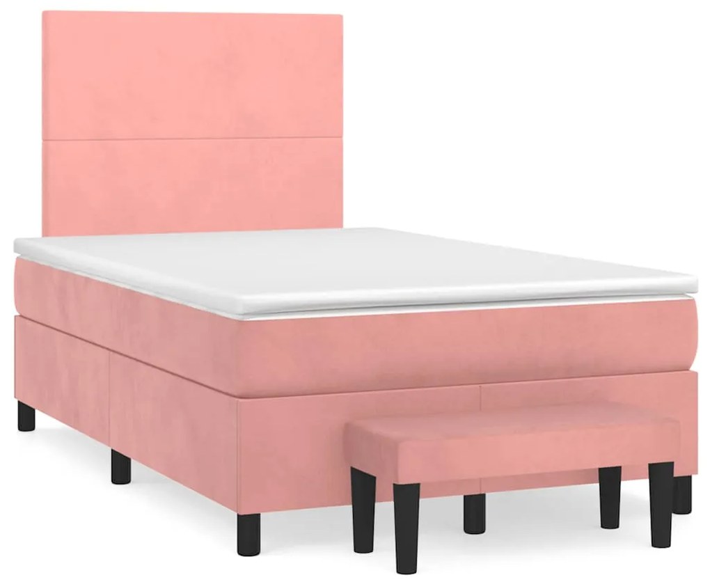 vidaXL Κρεβάτι Boxspring με Στρώμα Ροζ 120x190 εκ. Βελούδινο