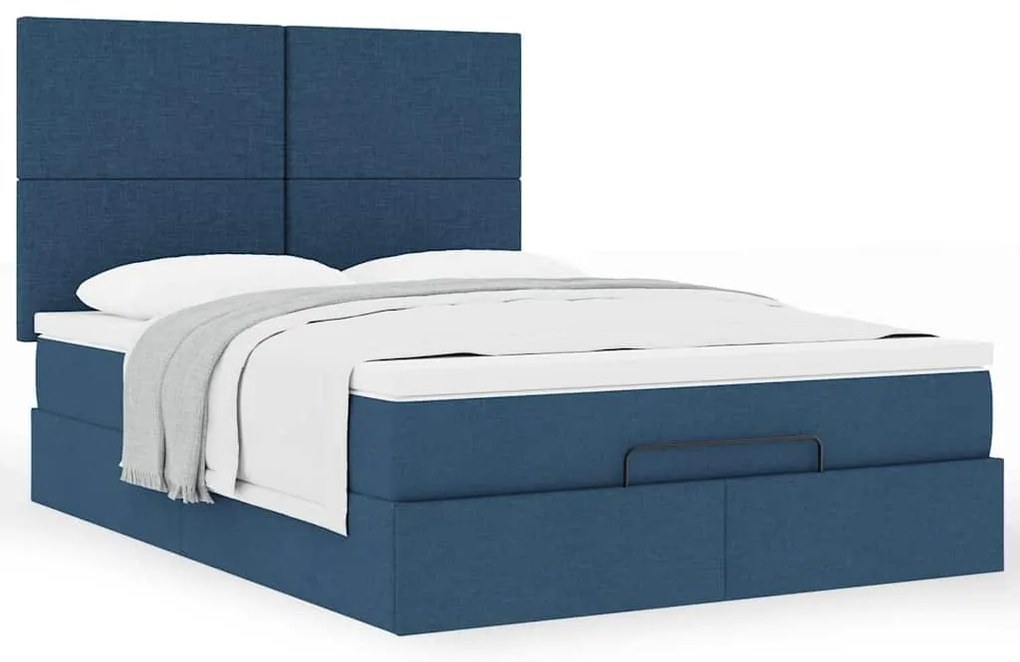 vidaXL Οθωμανικό κρεβάτι με στρώμα μπλε 140x200cm ύφασμα