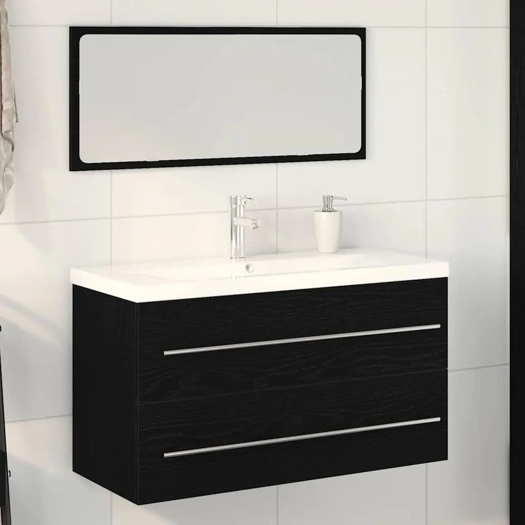 vidaXL Ντουλάπα νιπτήρα με λεκάνη 3 pcs Μαύρη δρυς 90 x 38.5 x 48 cm