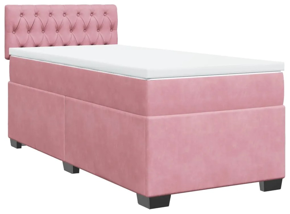 vidaXL Κρεβάτι Boxspring με Στρώμα Ροζ 90x190 εκ. Βελούδινο