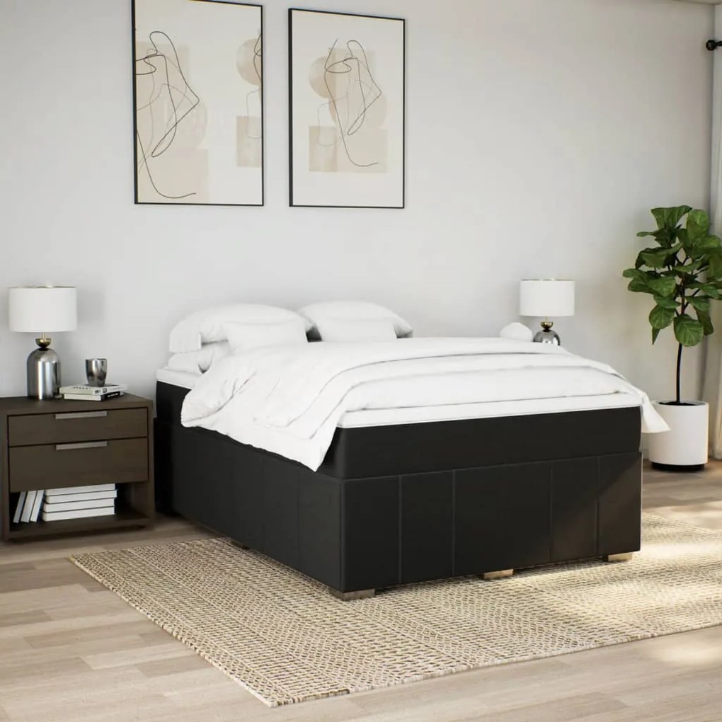 vidaXL Κρεβάτι Boxspring με Στρώμα Μαύρο 140x190 εκ. Υφασμάτινο