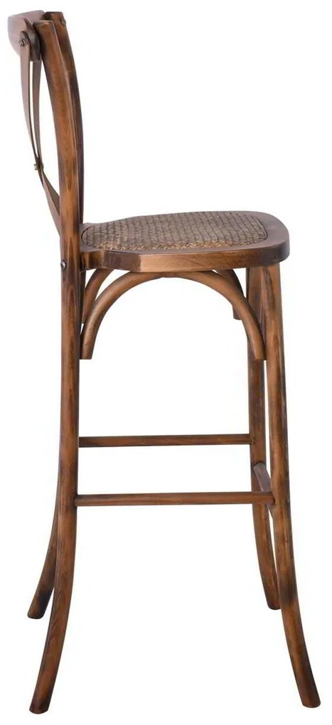 Σκαμπώ Bar DESTINY Καρυδί/Κάθισμα Rattan 45x48x110cm