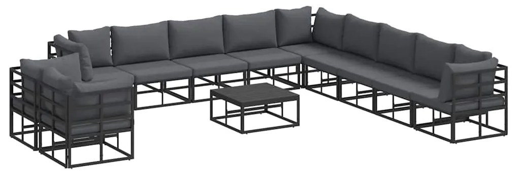 vidaXL Σετ Καναπέ Κήπου με μαξιλάρι 12 pcs Μαύρο Αλουμίνιο