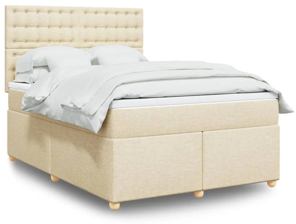 Κρεβάτι Boxspring με Στρώμα Κρεμ 140x200 εκ. Υφασμάτινο