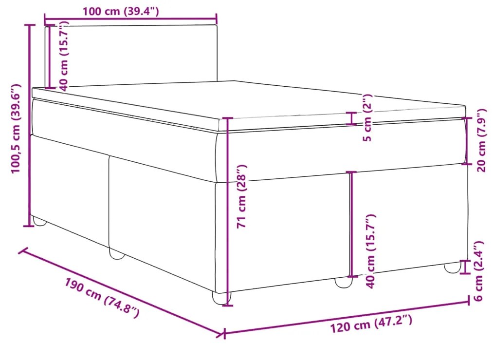 Κρεβάτι Boxspring με Στρώμα Ανοιχτό Γκρι 120x190 εκ. Υφασμάτινο - Γκρι