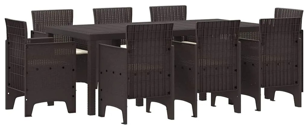 vidaXL Σέτ φαγητού για κήπο 9 pcs Καφέ Rattan Polt