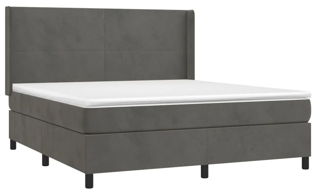 Κρεβάτι Boxspring με Στρώμα Σκούρο Γκρι 160x200 εκ. Βελούδινο - Γκρι