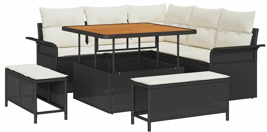 vidaXL Σετ Καναπέ Κήπου Ρυθμιζόμενο ύψος 8 pcs Μαύρο συνθετικό ρατάν