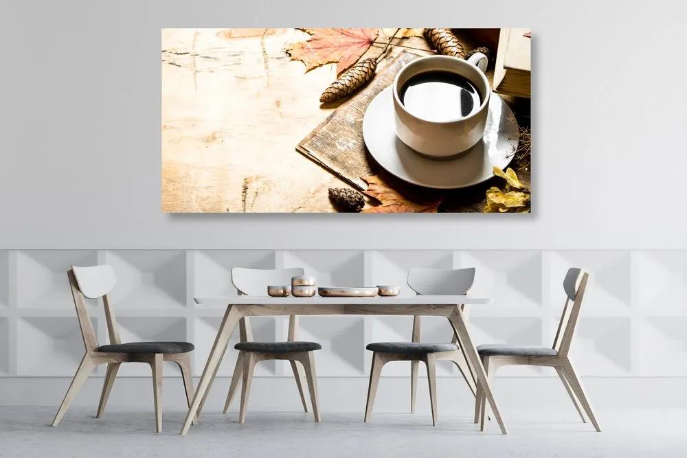 Εικόνα φλιτζάνι καφέ σε μια πινελιά του φθινοπώρου - 120x60