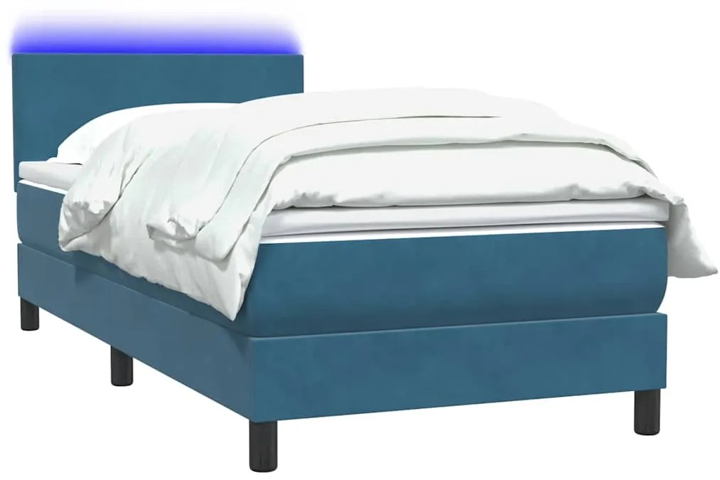 vidaXL Κρεβάτι Boxspring με Στρώμα Σκούρο Μπλε 80x220 εκ. Βελούδινο