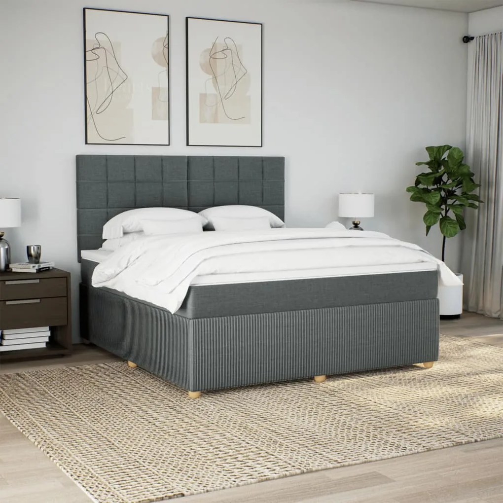 Κρεβάτι Boxspring με Στρώμα Σκούρο Γκρι 180x200 εκ Υφασμάτιν - Γκρι