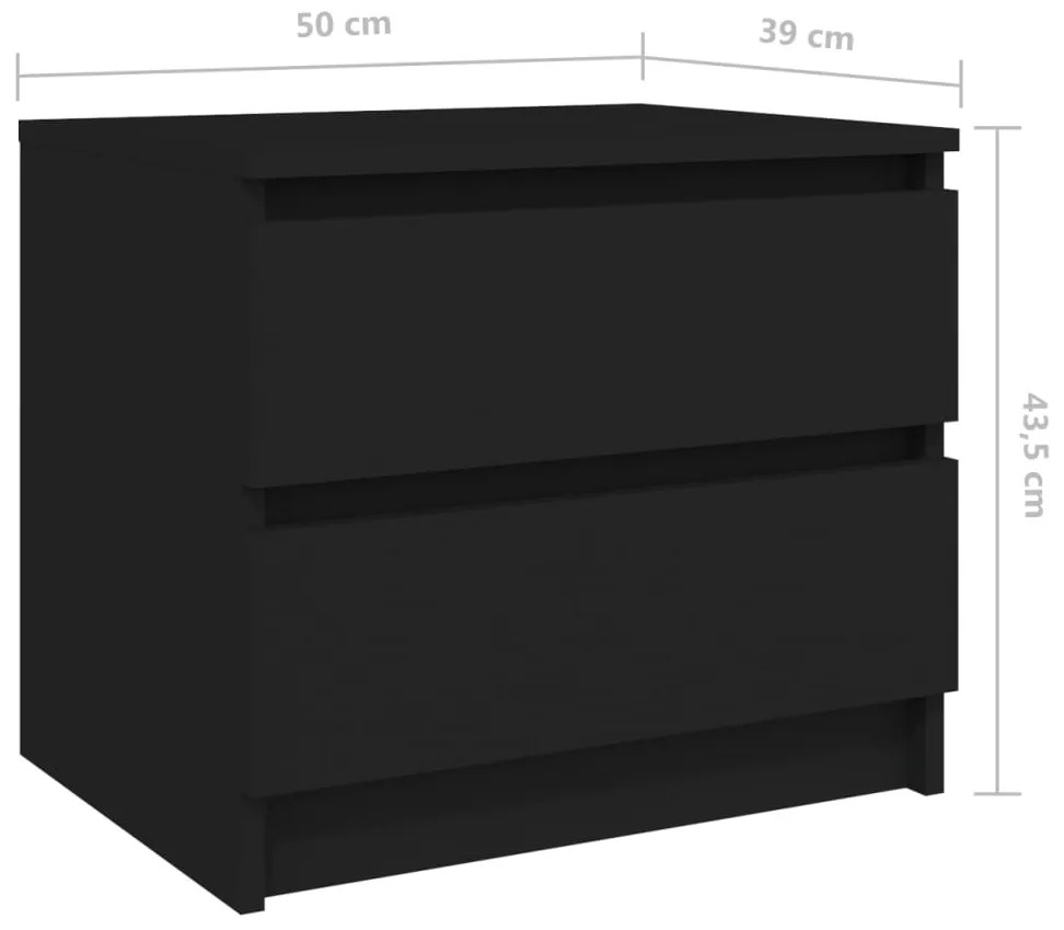 Κομοδίνο Μαύρο 50 x 39 x 43,5 εκ. από Επεξ. Ξύλο - Μαύρο