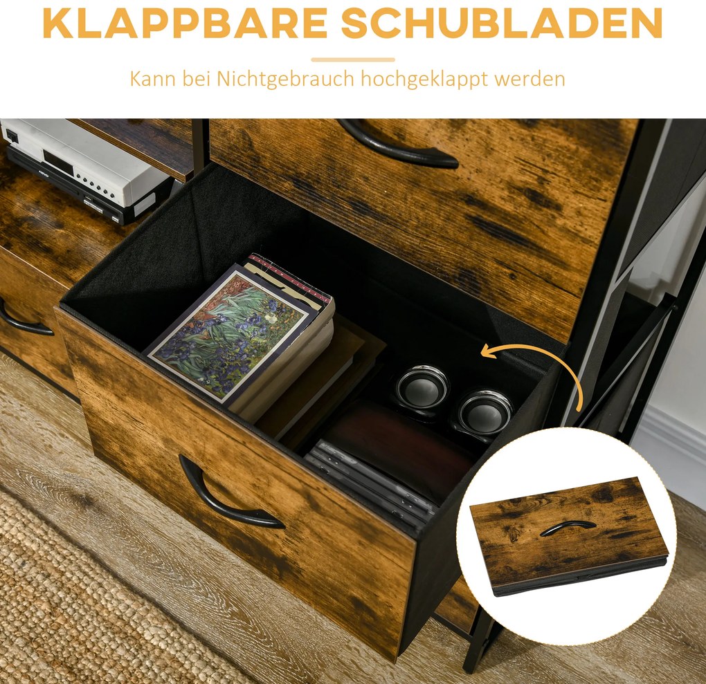 HOMCOM Ράφι αποθήκευσης με συρτάρια, ανοιχτός αποθηκευτικός χώρος, ατσάλινο πλαίσιο, ρυθμιζόμενα πόδια, 44x40x155 cm