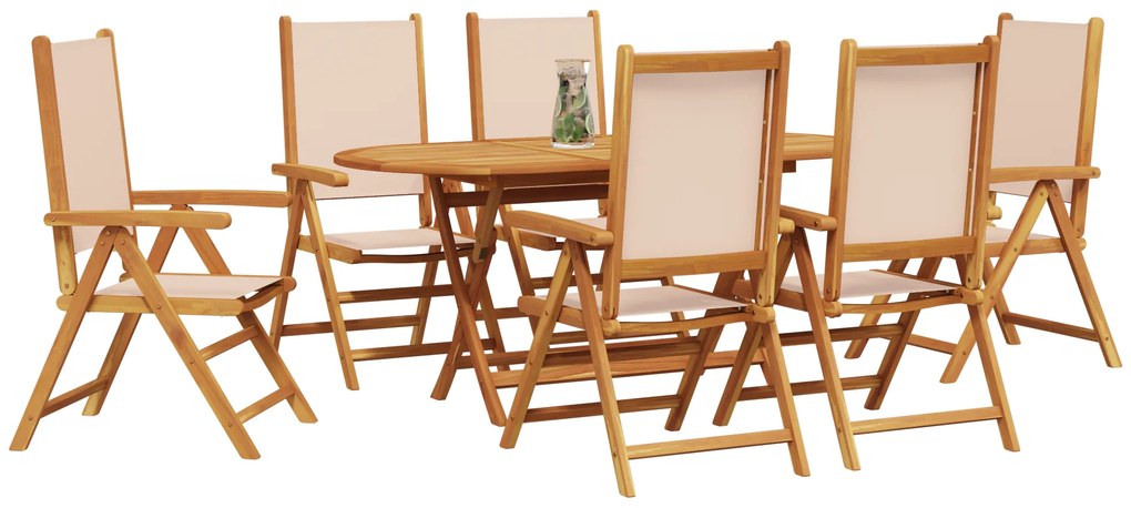 vidaXL Σετ Εξωτερικής Τραπεζαρίας 7 pcs Μπεζ 6-Ατόμων Ξύλο και Ύφασμα