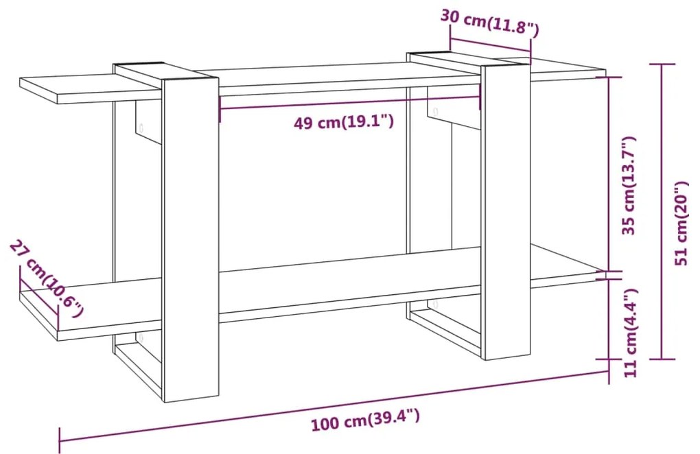 vidaXL Βιβλιοθήκη Ραφιέρα Γκρι Sonoma 100x30x51 εκ. Επεξεργασμένο Ξύλο