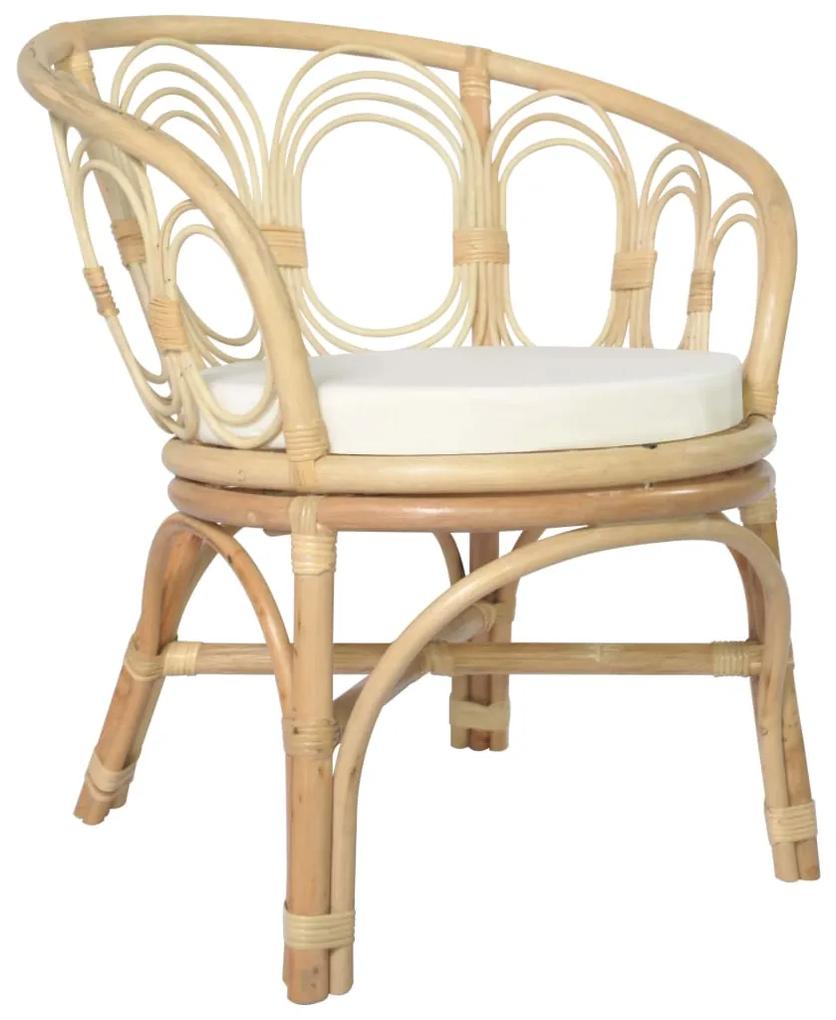 Καρέκλα Τραπεζαρίας από Γνήσιο Ρατάν και Λινό με Μαξιλάρι