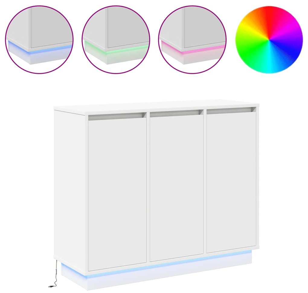 vidaXL Κομοδίνο LED Λευκό 90x32x75 εκ. από Επεξεργασμένο Ξύλο