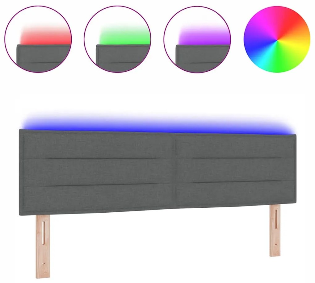 vidaXL LED κεφαλάρι με φώτα λωρίδας LED Σκούρο γκρι 160 cm ύφασμα