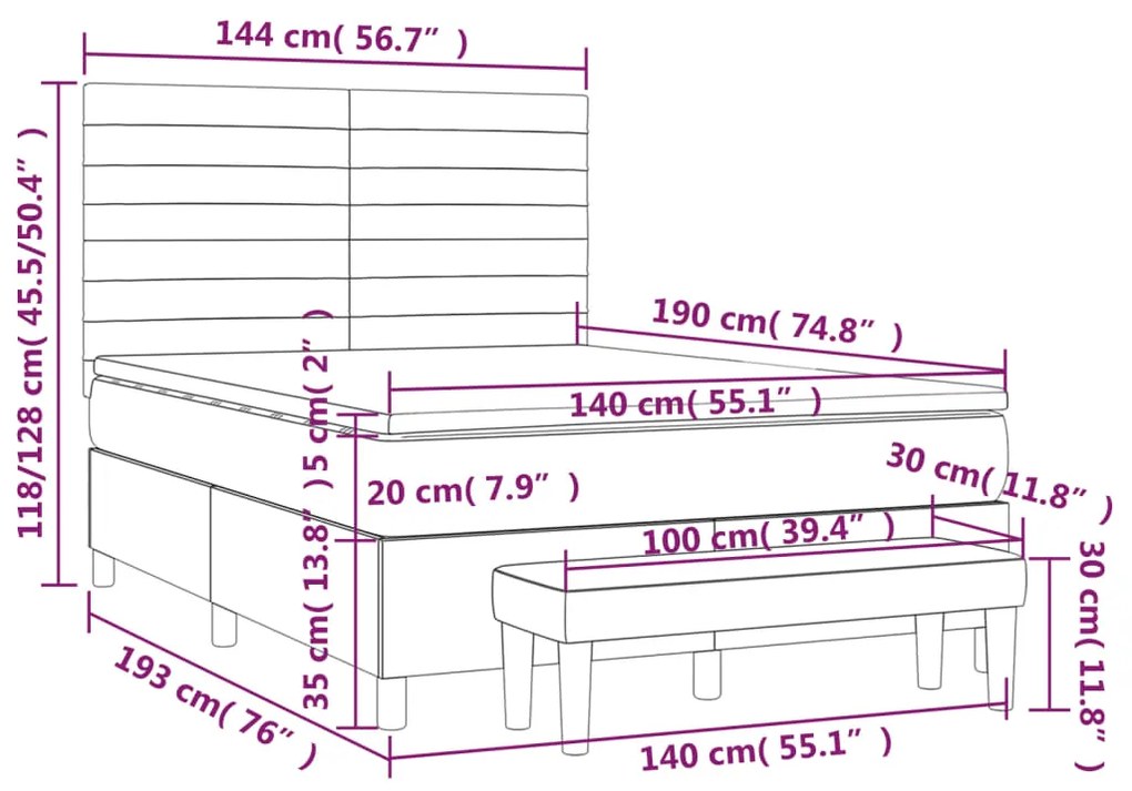 ΚΡΕΒΑΤΙ BOXSPRING ΜΕ ΣΤΡΩΜΑ ΣΚΟΥΡΟ ΓΚΡΙ 140X190 ΕΚ. ΥΦΑΣΜΑΤΙΝΟ 3137230