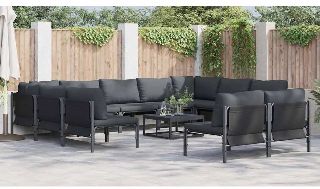 vidaXL Σετ Καναπέ Κήπου με μαξιλάρι 12 pcs Μαύρο Ατσάλι