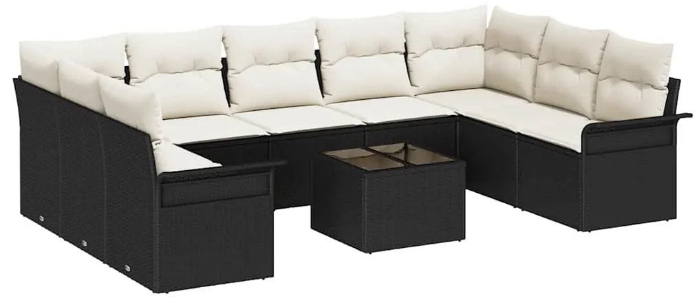 vidaXL Σετ Καναπέ Κήπου με μαξιλάρι 10 pcs Μαύρο Πολυ ράταν
