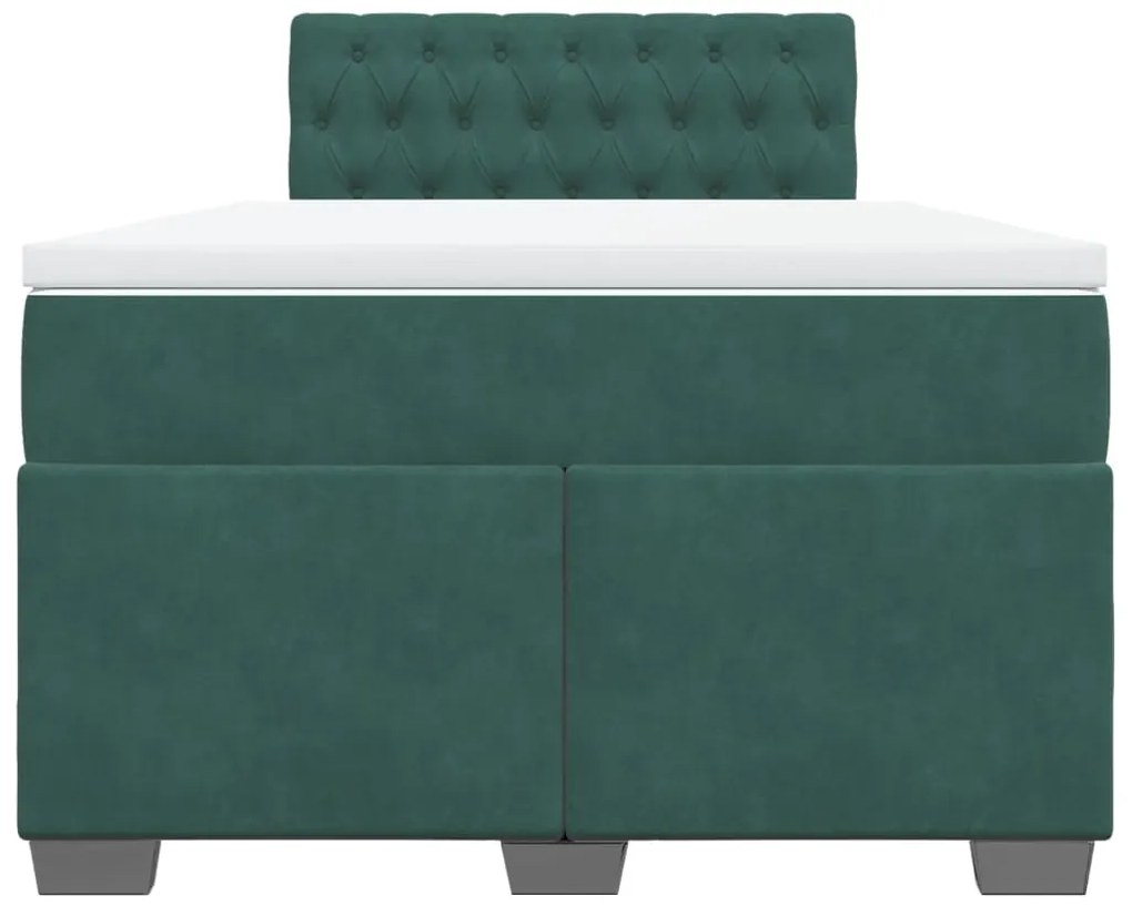 vidaXL Κρεβάτι Boxspring με Στρώμα Σκούρο Πράσινο 120x190εκ. Βελούδινο