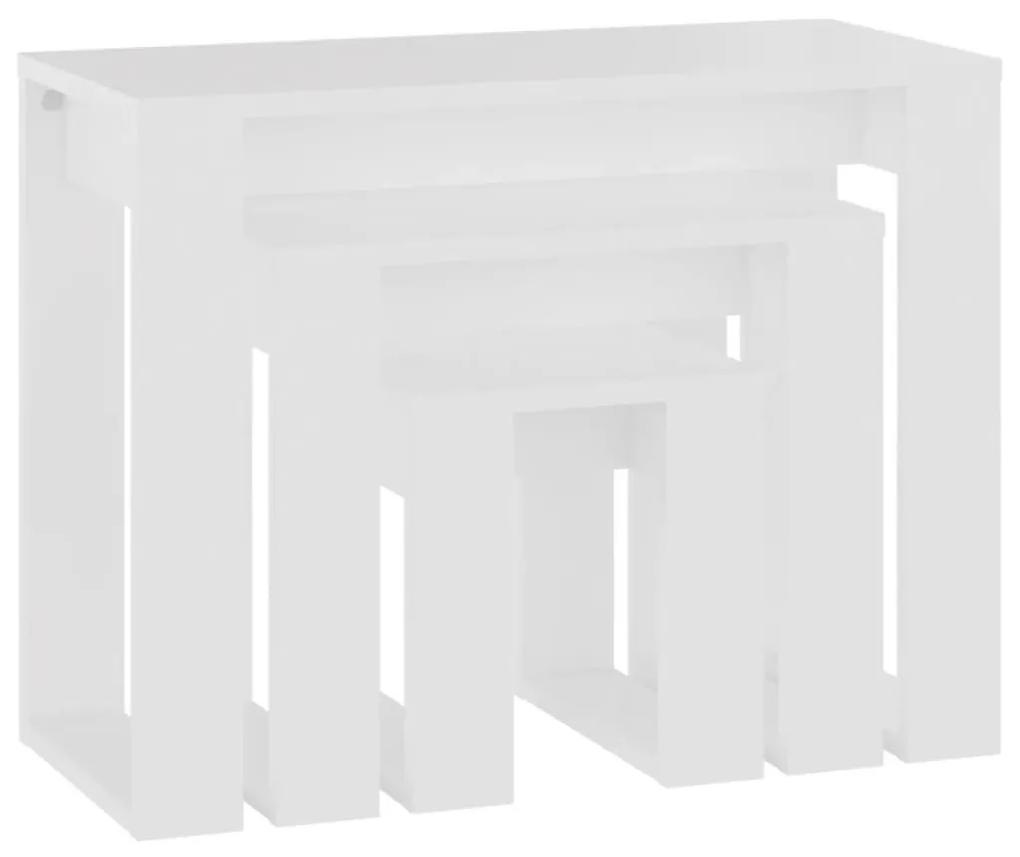 Τραπεζάκια Ζιγκόν 3 τεμ. Λευκά από Επεξεργασμένο Ξύλο - Λευκό