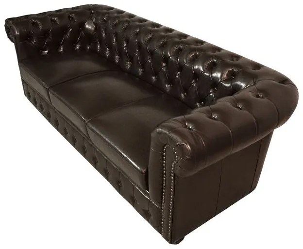 ΚΑΝΑΠΕΣ 3ΘΕΣΙΟΣ T.CHESTERFIELD HM3009.01 ΤΕΧΝΟΔΕΡΜΑ ΣΚΟΥΡΟ ΚΑΦΕ 208x90x73Υ εκ.