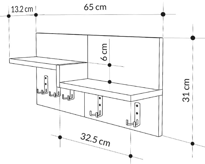 Κρεμάστρα τοίχου Harmon Megapap χρώμα sapphire oak - λευκό 65x15x31εκ. - GP037-0208,1