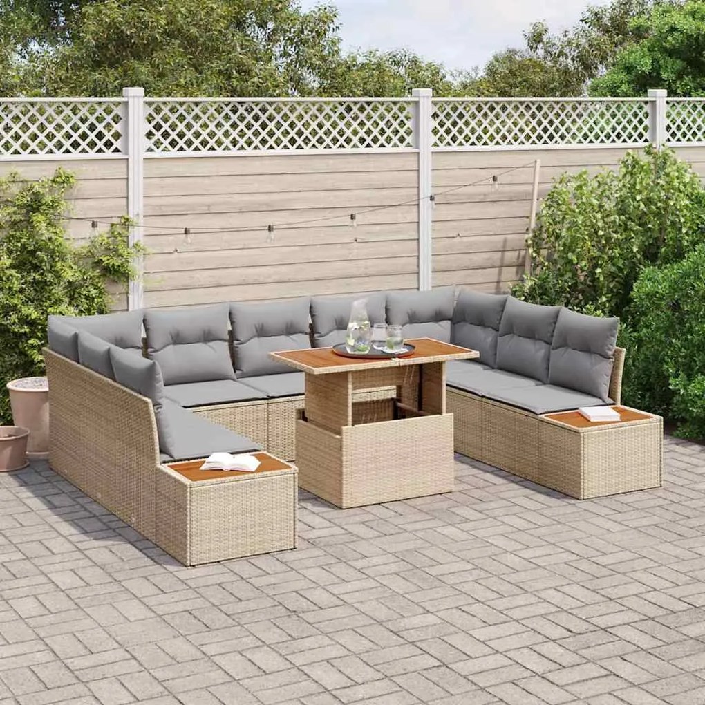 vidaXL Σέτ φαγητού για κήπο 10 pcs Μπεζ, Γκρι 100 x 55 x 73 εκ