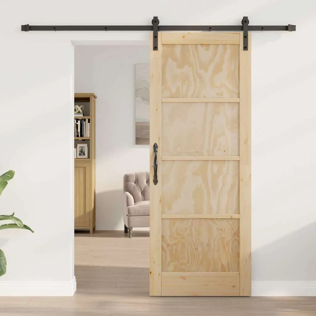 vidaXL Συρόμενη Πόρτα Φυσικό και μαύρο 78 x 202 εκ.