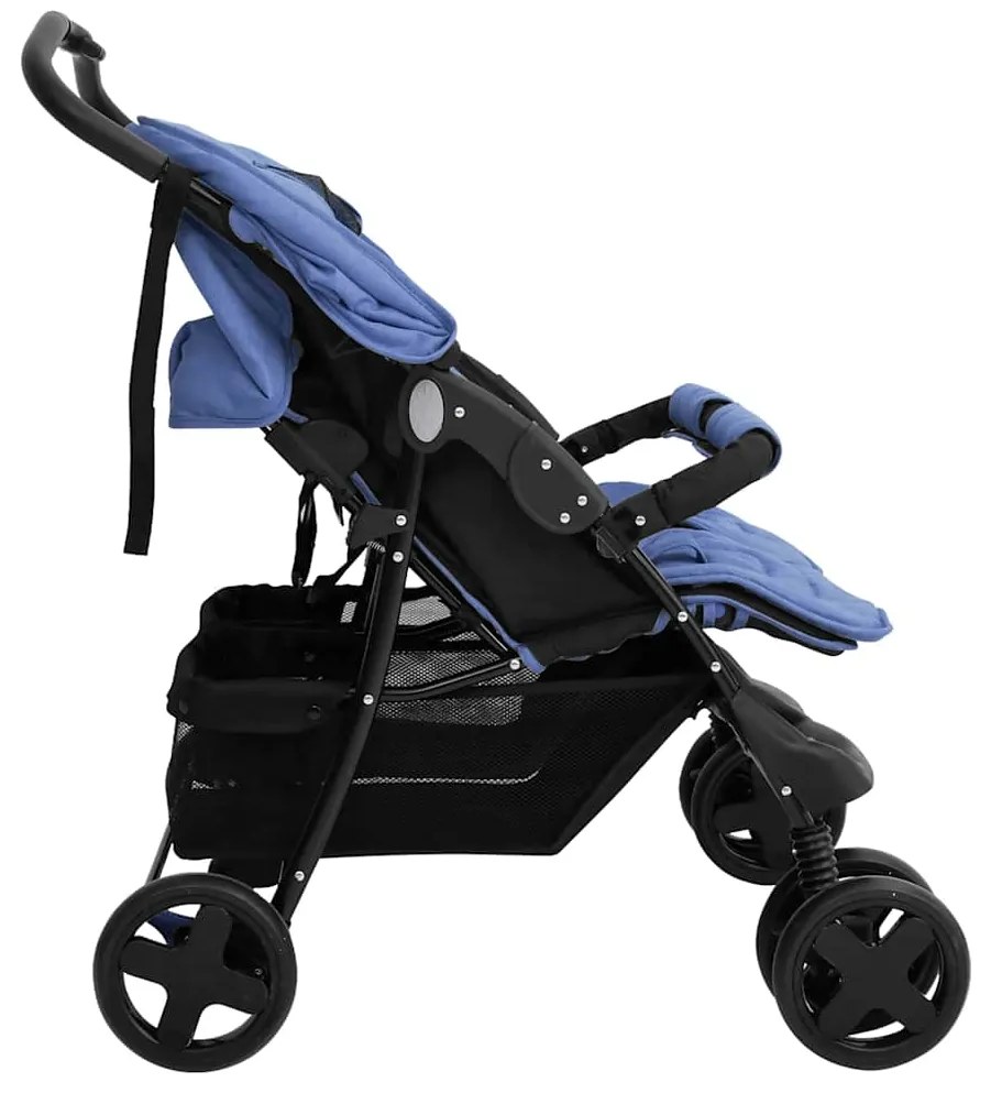 vidaXL Καρότσι Διδύμων Ναυτικό Μπλε Ατσάλινο