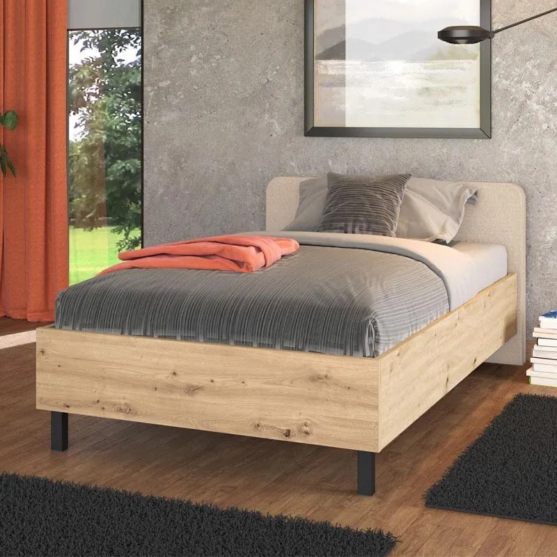 Κρεβάτι Barletta 120 Ημίδιπλο Artisan oak - Μπέζ Ύφασμα 120x200 εκ. 131x213.5x85.5 εκ.