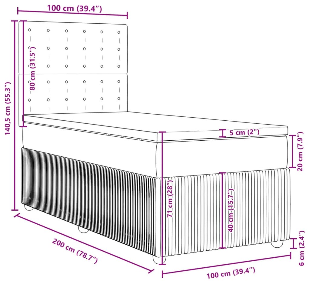 Κρεβάτι Boxspring με Στρώμα Μαύρο 100 x 200 εκ. Υφασμάτινο - Μαύρο