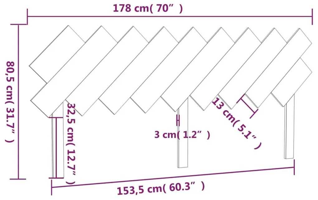 Κεφαλάρι Κρεβατιού Μελί 178x3x80,5 εκ. από Μασίφ Ξύλο Πεύκου - Καφέ