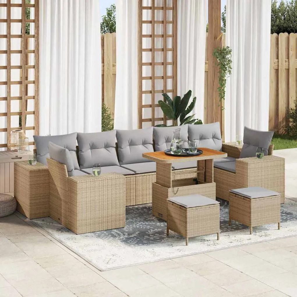 vidaXL Σετ Καναπέ Κήπου 10 pcs Μπεζ συνθετικό ρατάν
