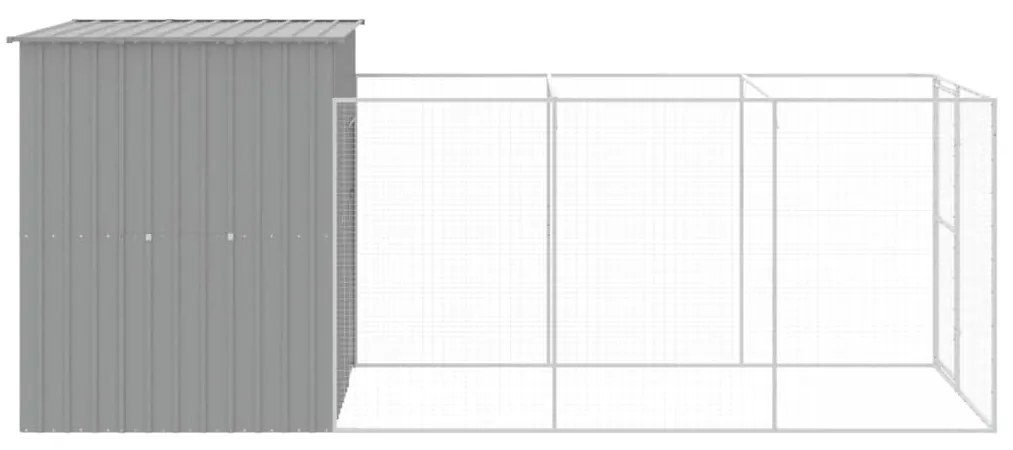 vidaXL Σπιτάκι Σκύλου με Αυλή Αν. Γκρι 165x455x181 εκ. Γαλβαν. Χάλυβας