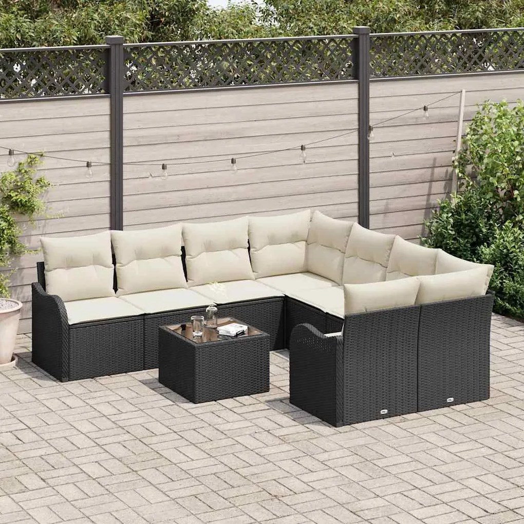 vidaXL Σετ Καναπέ Κήπου 9 pcs Μαύρο 55 x 55 x 37 εκ Πολυ ράταν