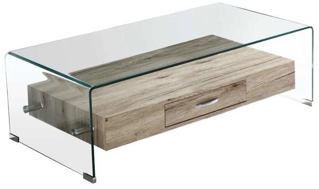Τραπεζάκι σαλονιού Glasser Wood Clear 110x55x35cm με Ράφι