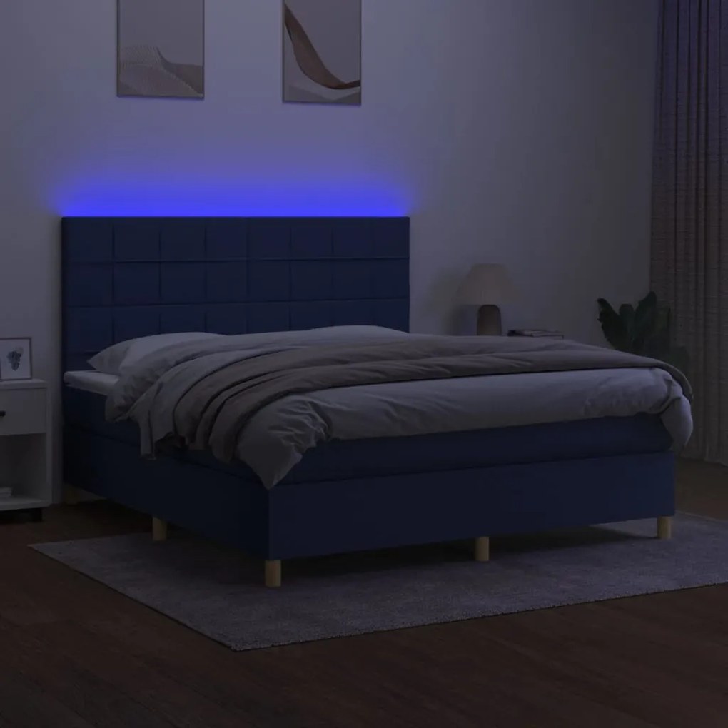 ΚΡΕΒΑΤΙ BOXSPRING ΜΕ ΣΤΡΩΜΑ &amp; LED ΜΠΛΕ 160X200 ΕΚ. ΥΦΑΣΜΑΤΙΝΟ 3135451