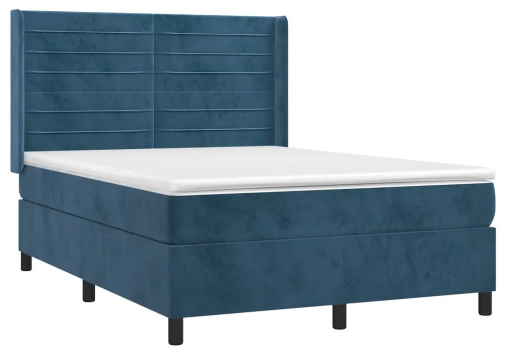 vidaXL Κρεβάτι Boxspring με Στρώμα Σκούρο Μπλε 140x200 εκ. Βελούδινο