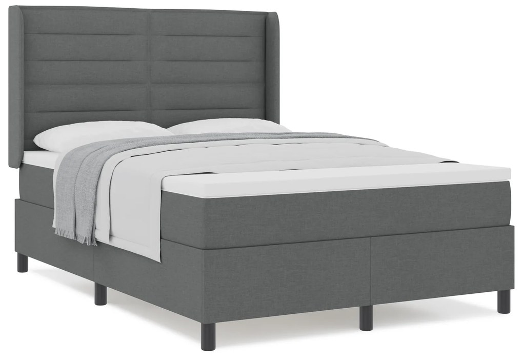 vidaXL Κρεβάτι Box Spring με Στρώμα Σκούρο Γκρι 140x190 cm Ύφασμα