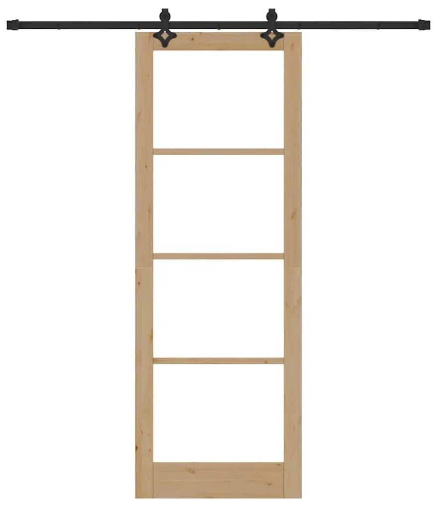 vidaXL Συρόμενη Πόρτα Φυσικό 83 x 232 εκ. Μασίφ ξύλο πεύκου και γυαλί