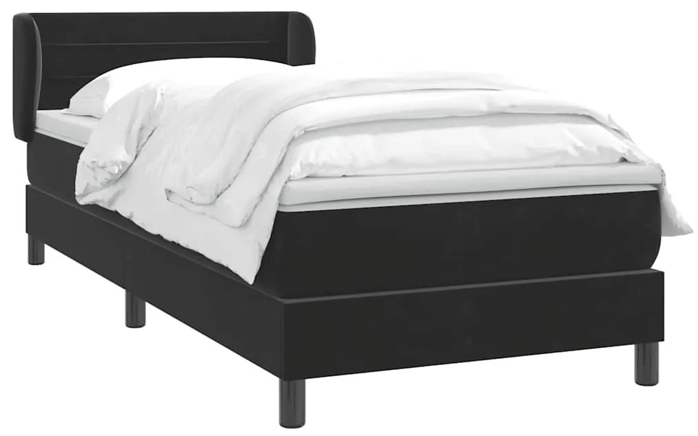 vidaXL Κρεβάτι Boxspring με Στρώμα Μαύρο 90x220 εκ. Βελούδινο