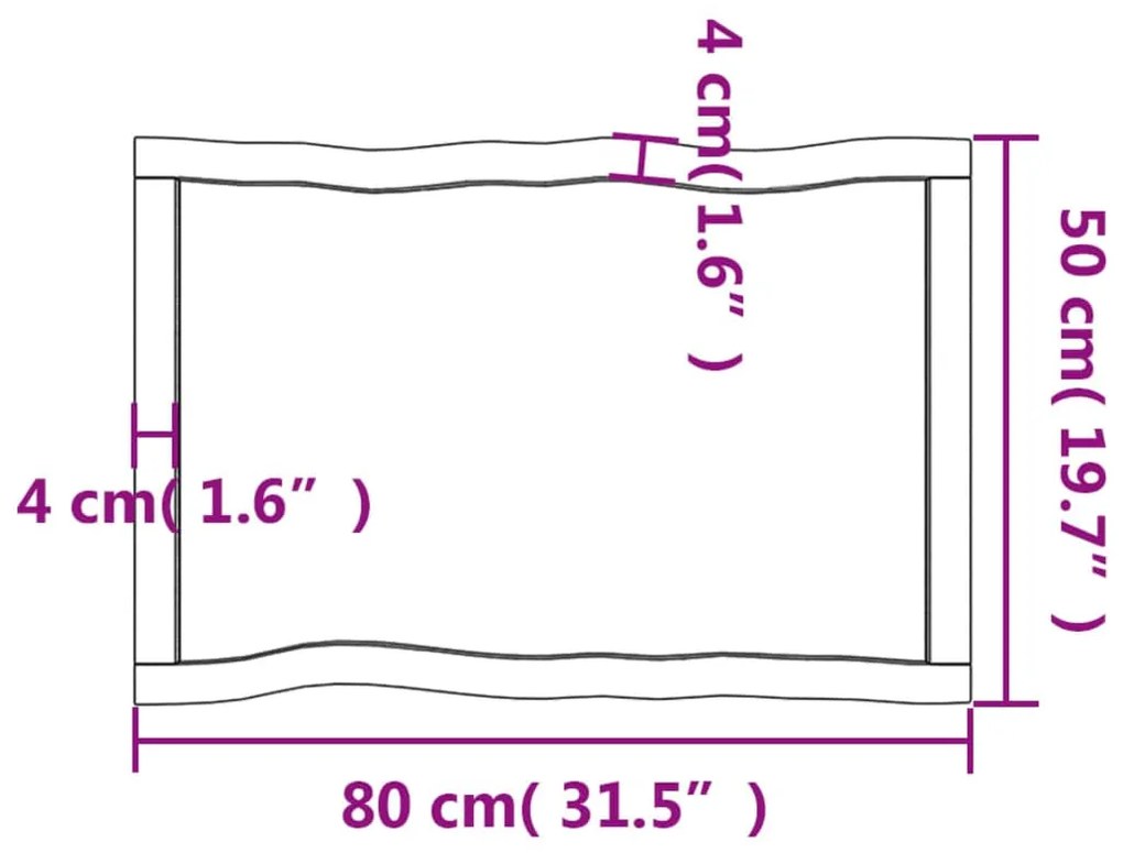 Επιφ Τραπεζιού Αν Καφέ 80x50x(2-6)εκ. Ακατέργ. Μασίφ Ξύλο Δρυός - Καφέ