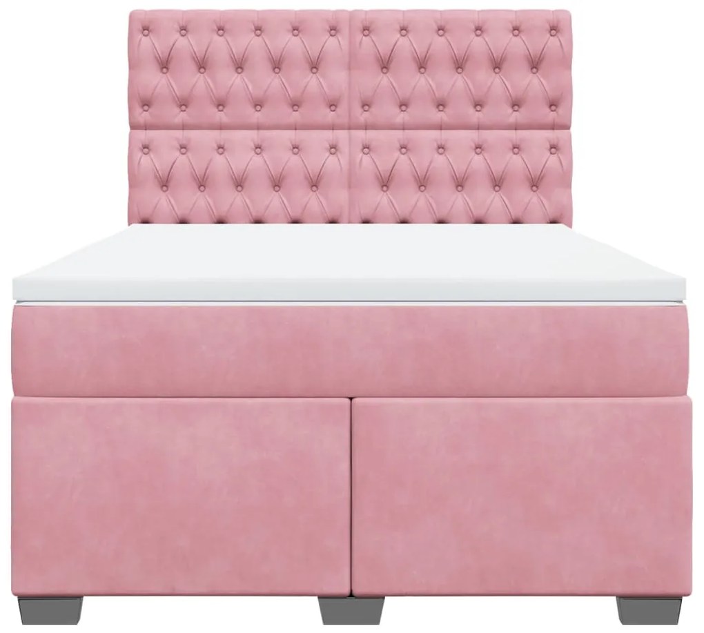 vidaXL Κρεβάτι Boxspring με Στρώμα Ροζ 140x200 εκ. Βελούδινο